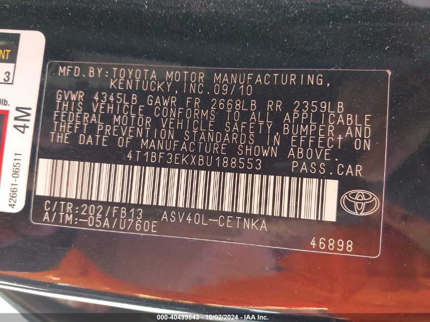 4T1BF3EKXBU188553 2011 Toyota Camry Le