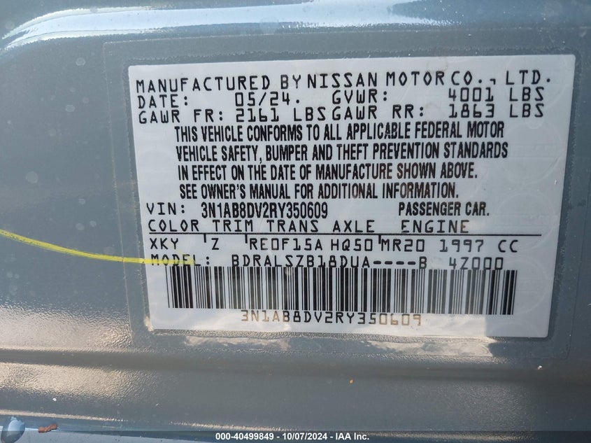 3N1AB8DV2RY350609 2024 Nissan Sentra Sr