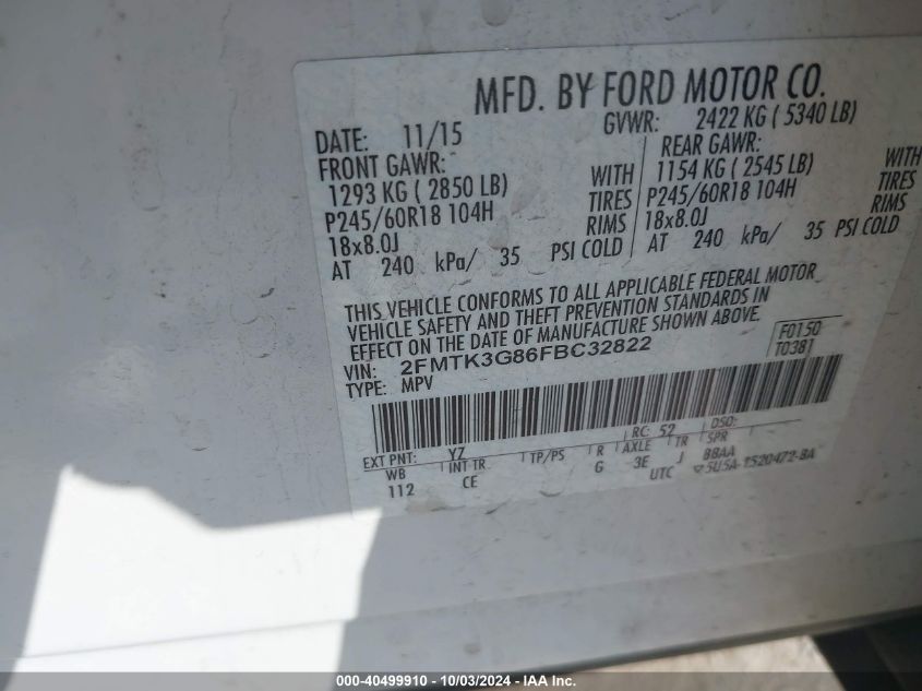 2FMTK3G86FBC32822 2015 Ford Edge Se