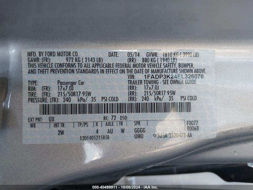 1FADP3K24EL326070 2014 Ford Focus Se