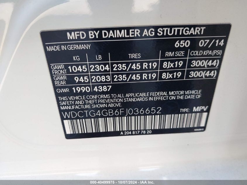 WDCTG4GB6FJ036652 2015 Mercedes-Benz Gla 250 4Matic