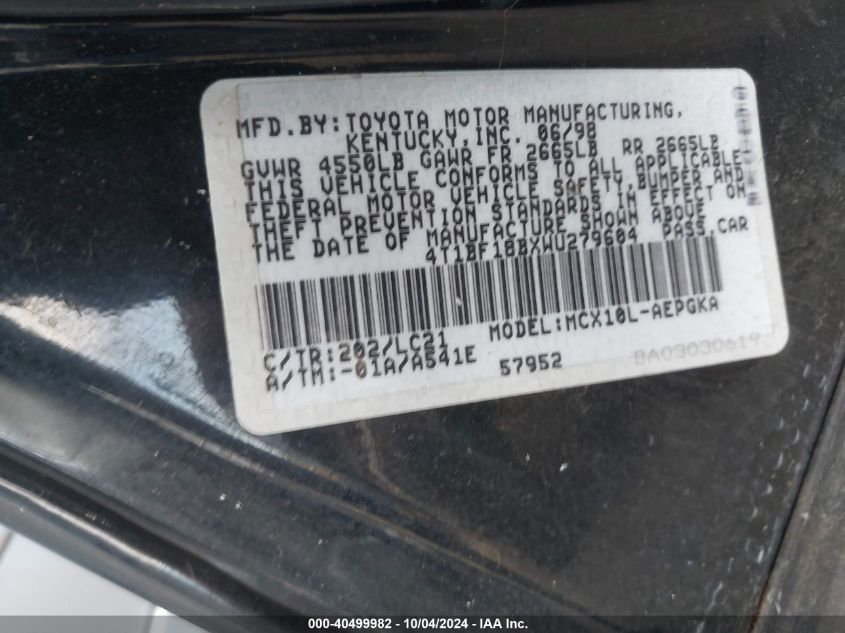 4T1BF18BXWU279604 1998 Toyota Avalon Xls