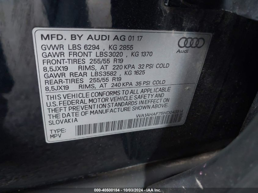 WA1AHAF75HD043514 2017 Audi Q7 2.0T Premium