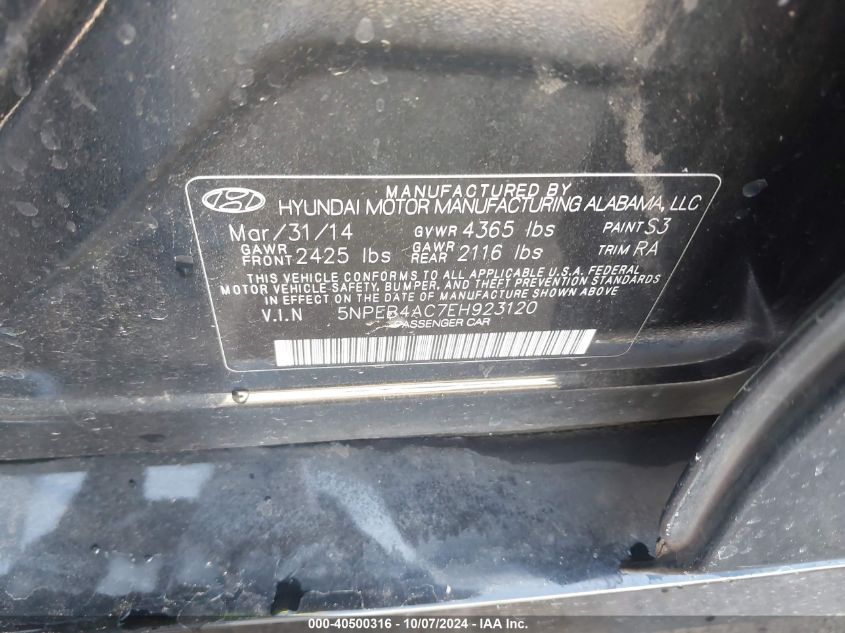 5NPEB4AC7EH923120 2014 Hyundai Sonata Gls