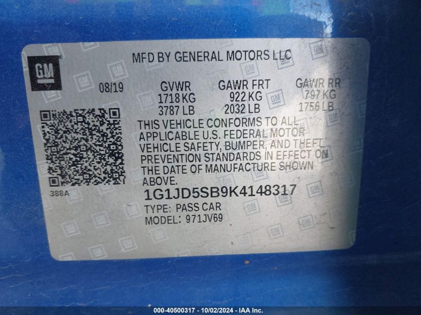 1G1JD5SB9K4148317 2019 Chevrolet Sonic Lt Auto