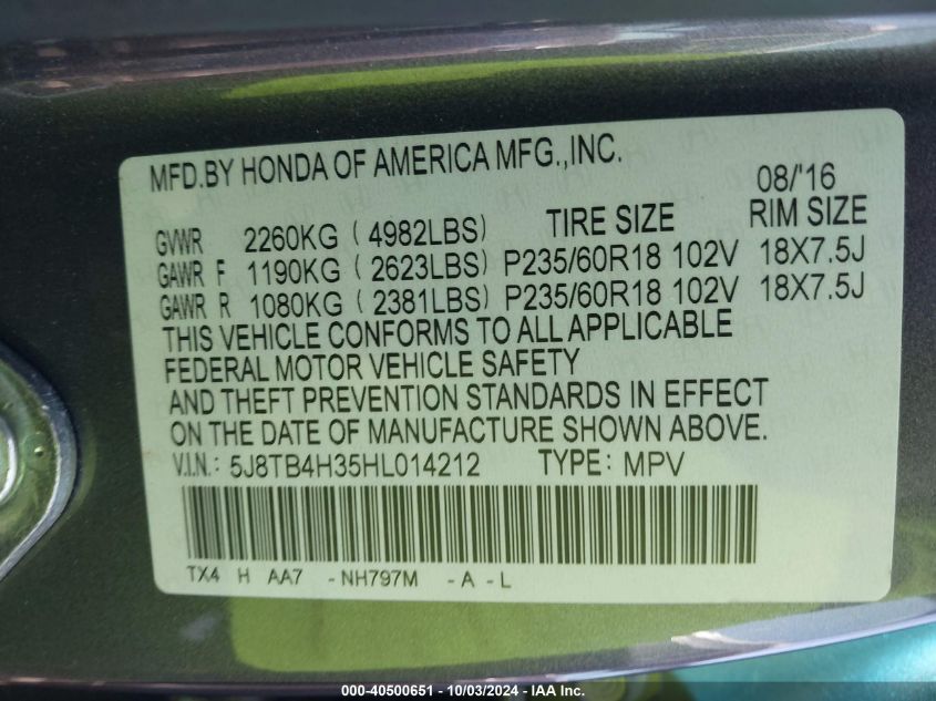 5J8TB4H35HL014212 2017 Acura Rdx Acurawatch Plus Package