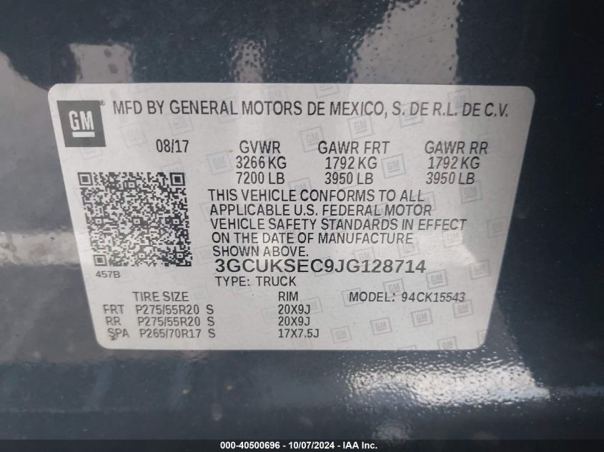 3GCUKSEC9JG128714 2018 Chevrolet Silverado K1500 Ltz