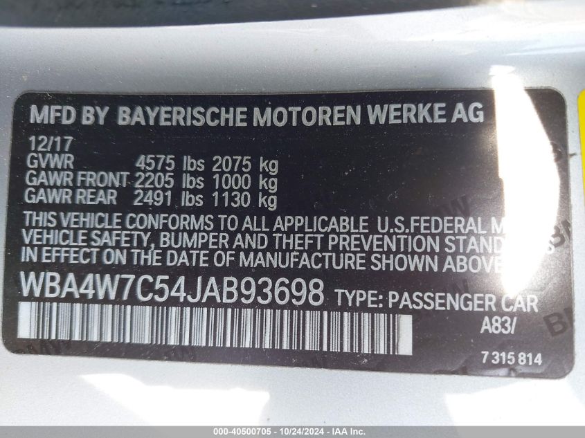 VIN WBA4W7C54JAB93698 2018 BMW 4 Series, 440I no.9