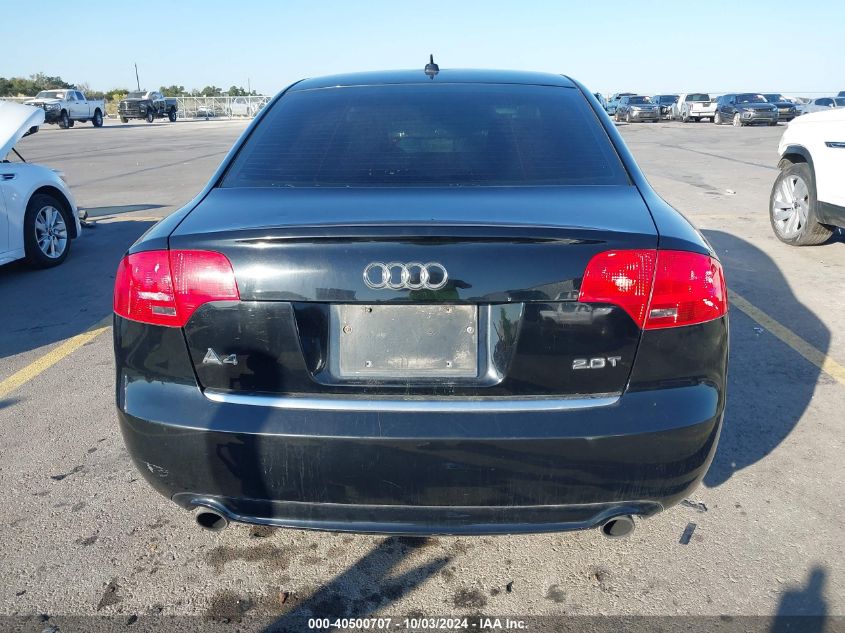 2008 Audi A4 2.0T VIN: WAUAF78E28A125399 Lot: 40500707