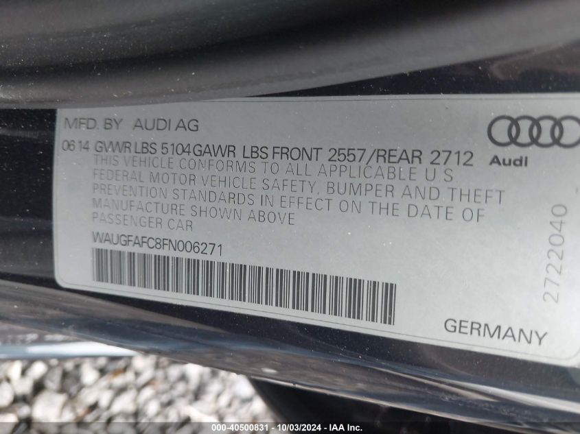 WAUGFAFC8FN006271 2015 Audi A6 2.0T Premium