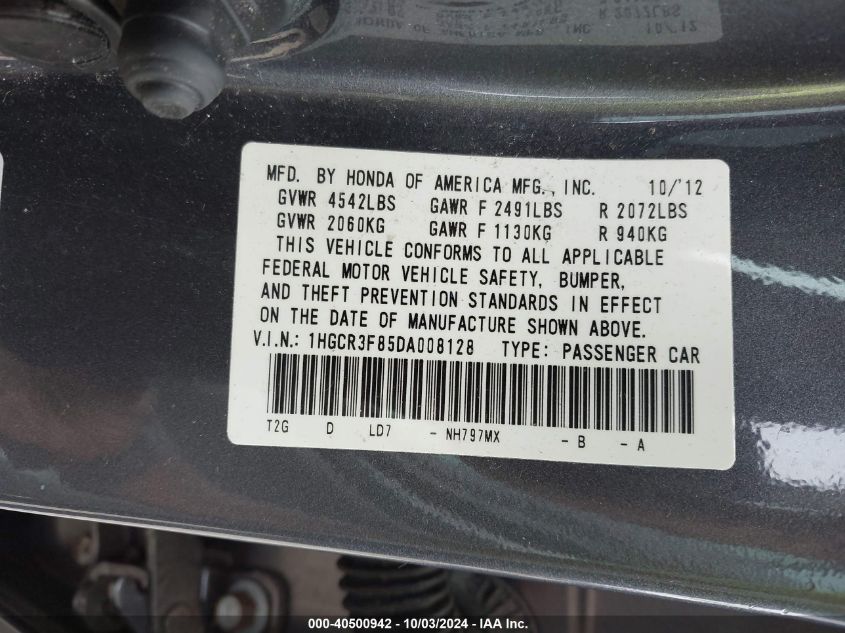 1HGCR3F85DA008128 2013 Honda Accord Ex-L V-6