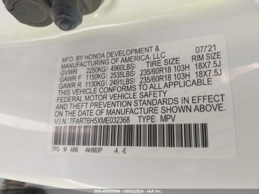 7FART6H5XME032368 2021 Honda Cr-V Hybrid Ex