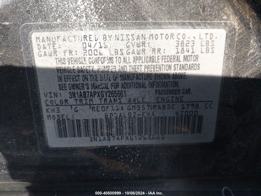 3N1AB7APXGY265661 2016 Nissan Sentra S