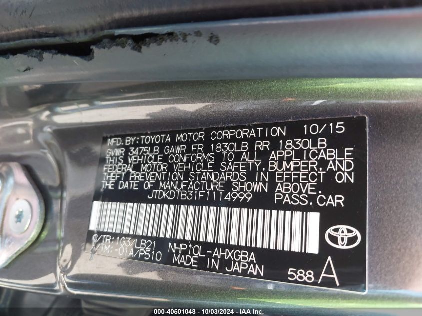 JTDKDTB31F1114999 2015 Toyota Prius C Four