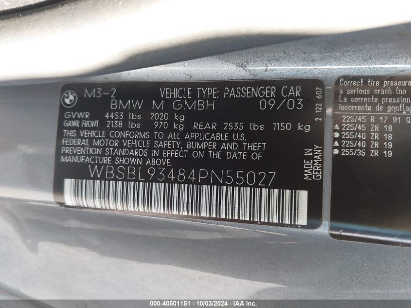 WBSBL93484PN55027 2004 BMW M3