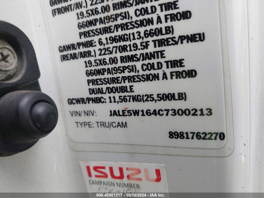 2012 Isuzu Dsl Reg VIN: JALE5W164C7300213 Lot: 40501217