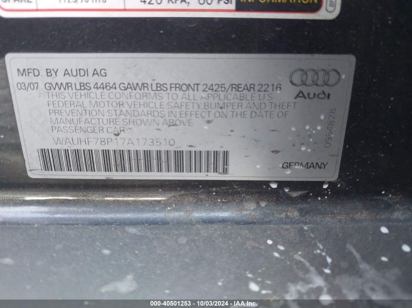 WAUHF78P17A173510 2007 Audi A3 2.0T