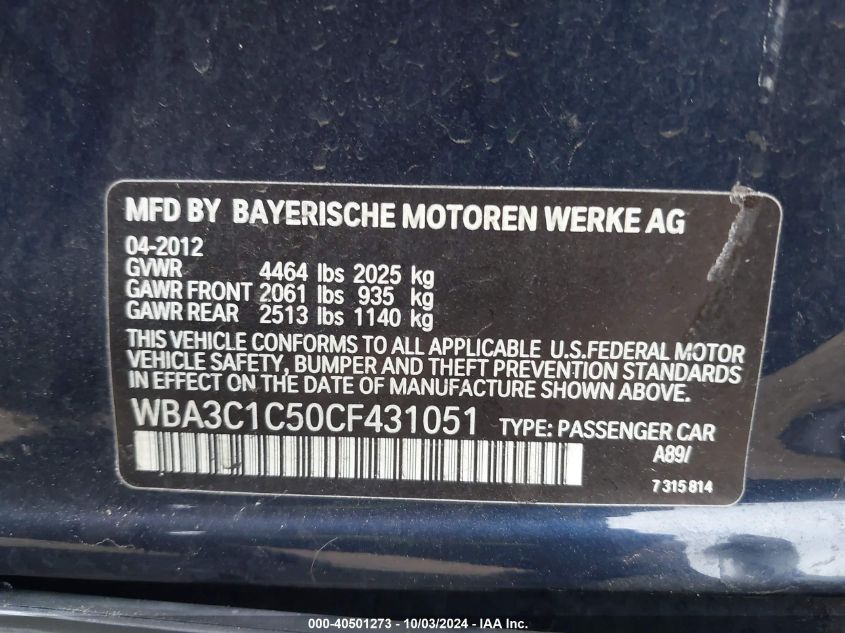 WBA3C1C50CF431051 2012 BMW 328I