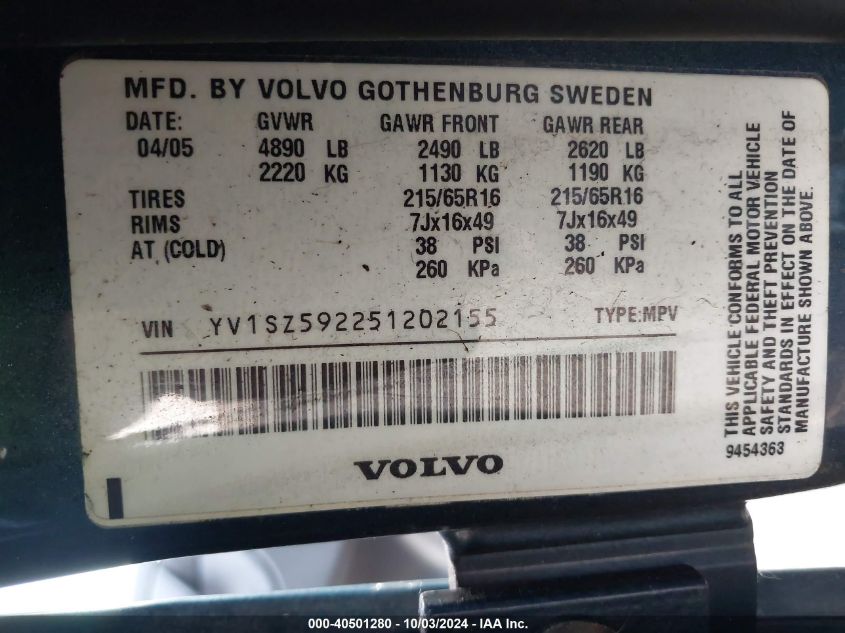 YV1SZ592251202155 2005 Volvo Xc70 2.5T Awd