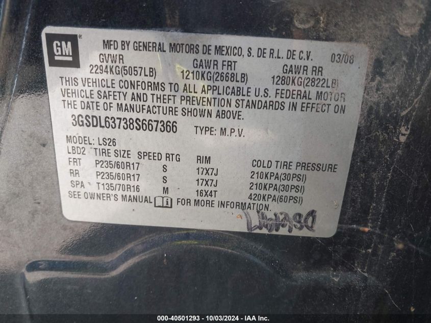 3GSDL63738S667366 2008 Saturn Vue V6 Xr