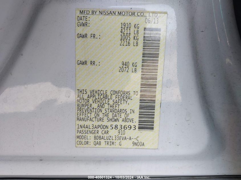 1N4AL3AP0DN583693 2013 Nissan Altima 2.5 Sv