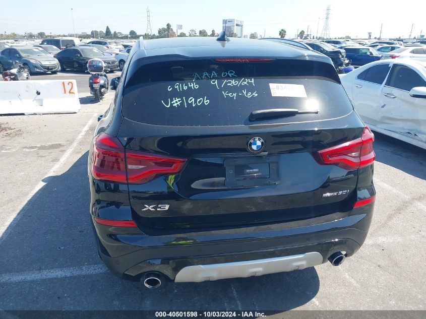 2021 BMW X3 Sdrive30I VIN: 5UXTY3C08M9D91906 Lot: 40501598