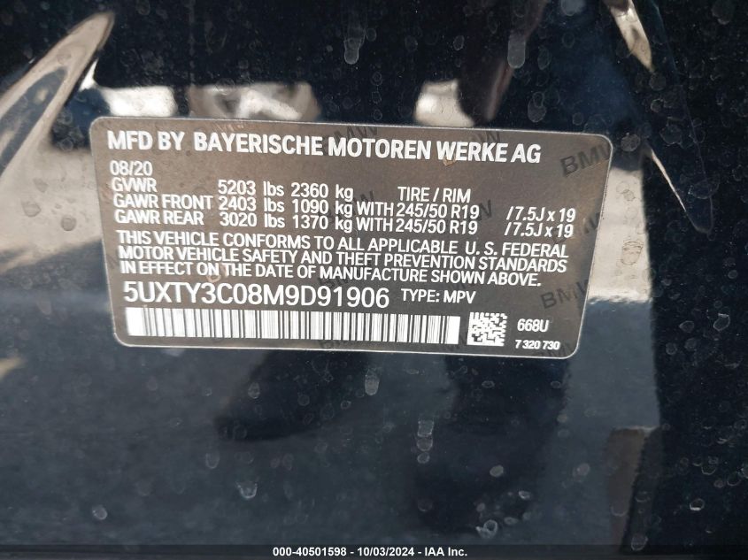 5UXTY3C08M9D91906 2021 BMW X3 Sdrive30I