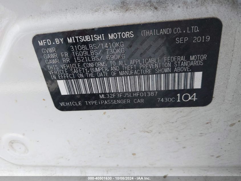 ML32F3FJ5LHF01387 2020 Mitsubishi Mirage G4 Es