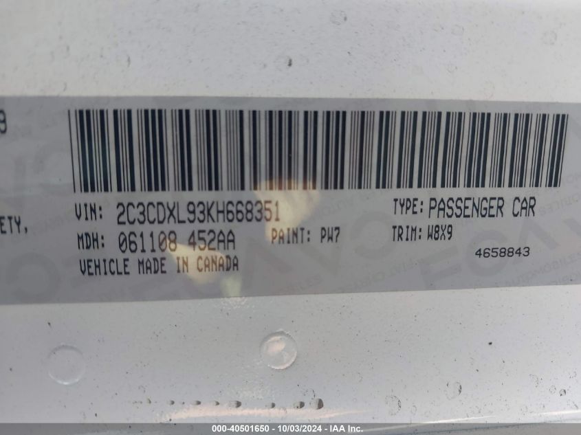 2C3CDXL93KH668351 2019 Dodge Charger Srt Hellcat Rwd