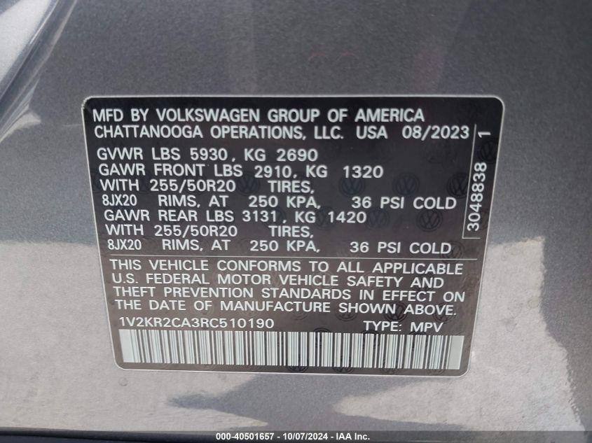 1V2KR2CA3RC510190 2024 Volkswagen Atlas 2.0T Se W/Technology