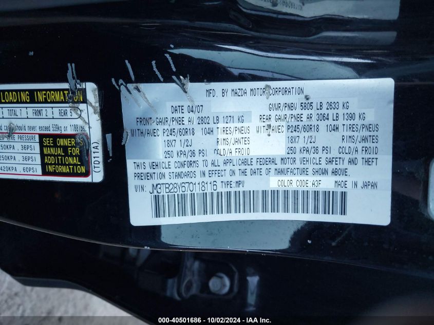 JM3TB28Y670118116 2007 Mazda Cx-9 Sport