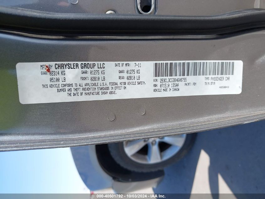 2B3CL3CG3BH608755 2011 Dodge Charger