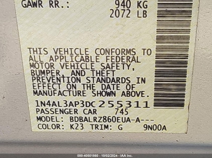 1N4AL3AP3DC255311 2013 Nissan Altima 2.5 S