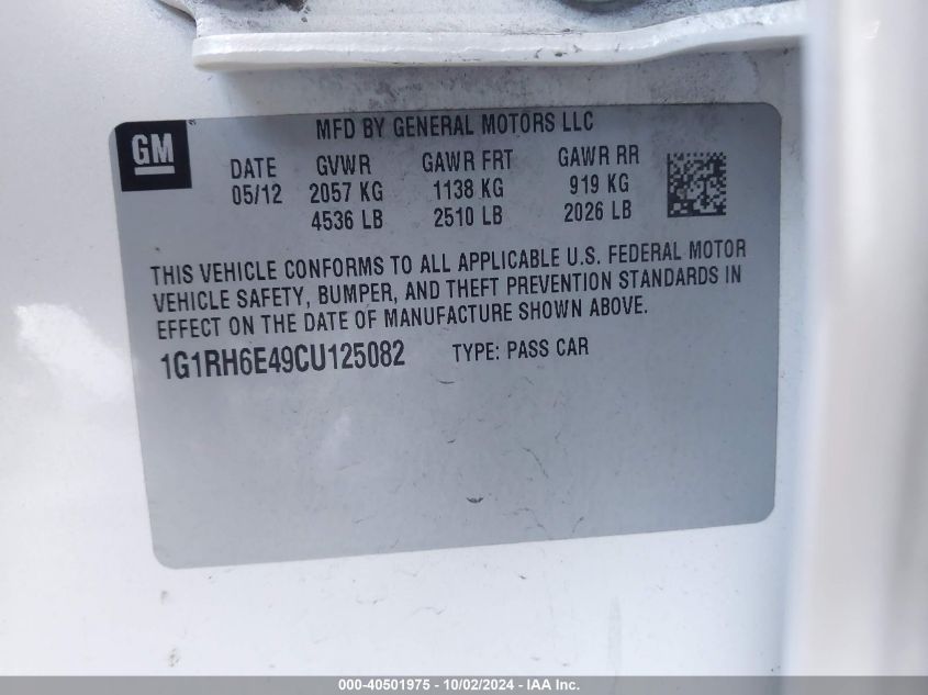 1G1RH6E49CU125082 2012 Chevrolet Volt