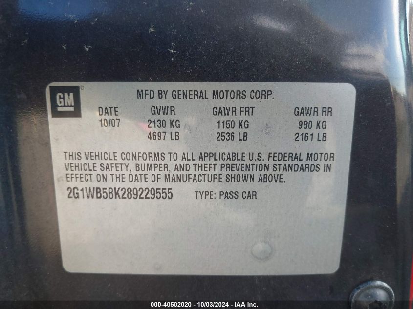 2G1WB58K289229555 2008 Chevrolet Impala Ls