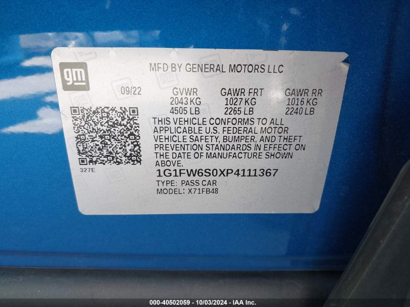 1G1FW6S0XP4111367 2023 Chevrolet Bolt Ev Fwd 1Lt