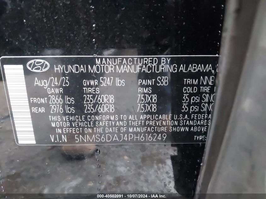 5NMS6DAJ4PH616249 2023 Hyundai Santa Fe Xrt