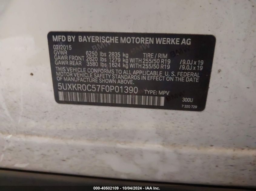 5UXKR0C57F0P01390 2015 BMW X5 xDrive35I