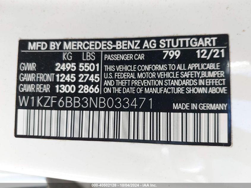 W1KZF6BB3NB033471 2022 Mercedes-Benz Amg E 53 4Matic