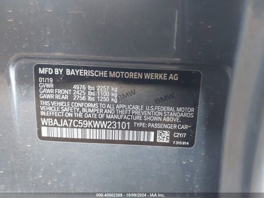 WBAJA7C59KWW23101 2019 BMW 530I xDrive