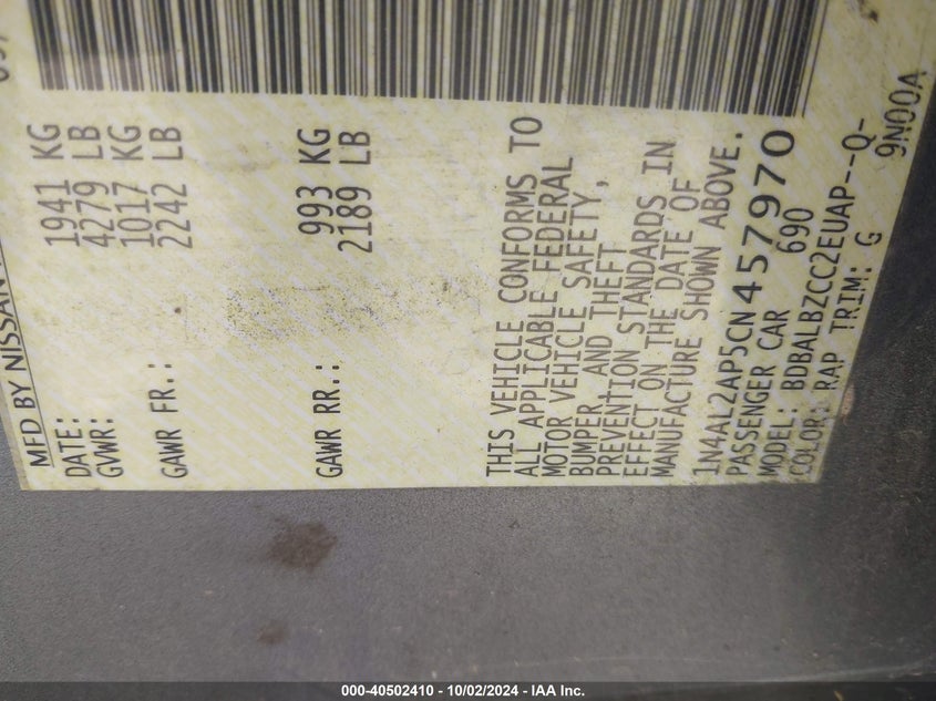 1N4AL2AP5CN457970 2012 Nissan Altima 2.5 S