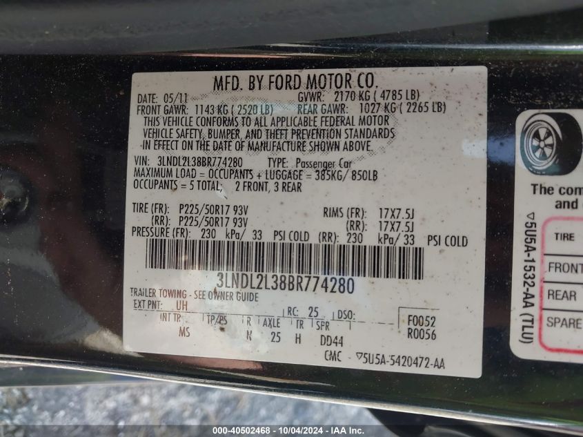 3LNDL2L38BR774280 2011 Lincoln Mkz Hybrid