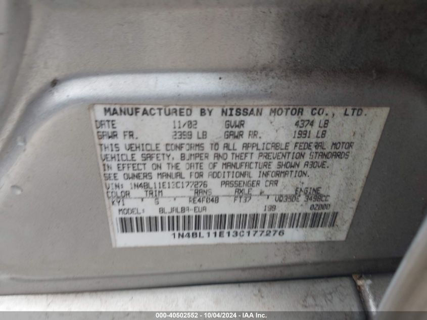 1N4BL11E13C177276 2003 Nissan Altima 3.5 Se