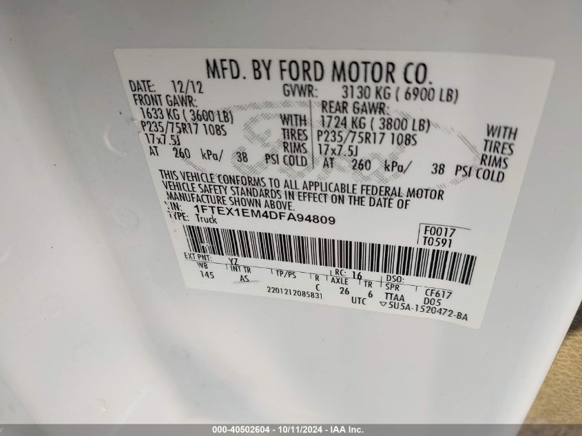 1FTEX1EM4DFA94809 2013 Ford F-150 Xl