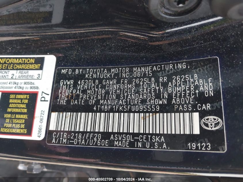 4T1BF1FK5FU095559 2015 Toyota Camry Se