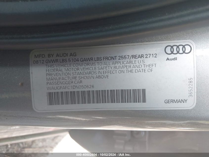 WAUGFAFC1DN050626 2013 Audi A6 2.0T Premium