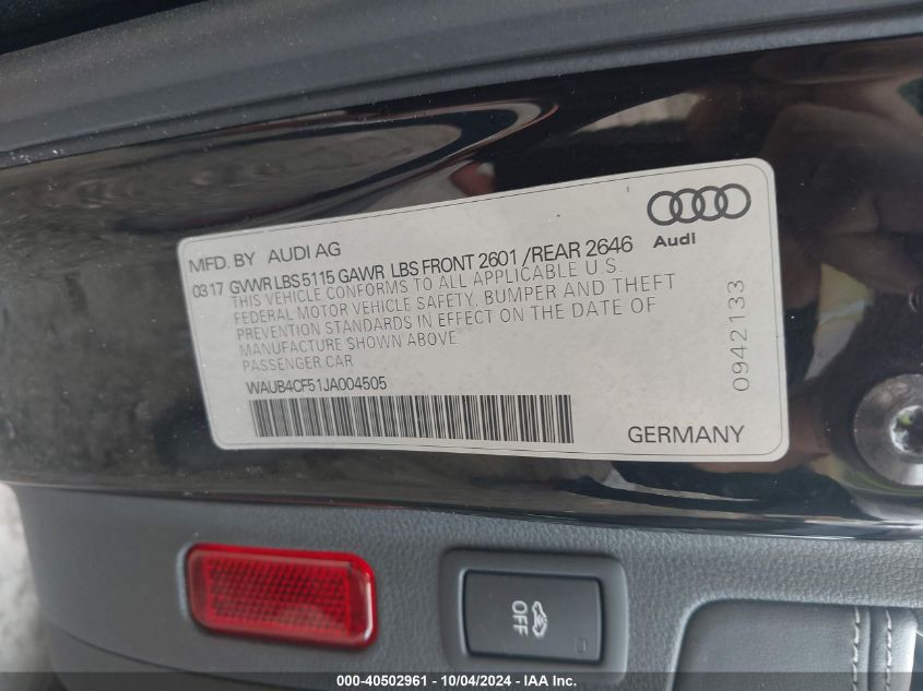 WAUB4CF51JA004505 2018 Audi S5 3.0T Premium Plus