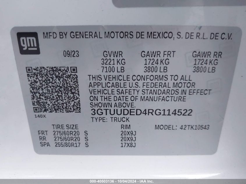 3GTUUDED4RG114522 2024 GMC Sierra 1500 4Wd Short Box Slt