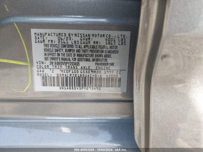 3N1AB8DV5PY293495 2023 Nissan Sentra Sr Xtronic Cvt