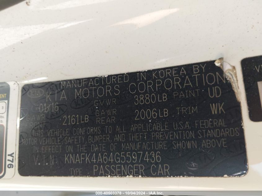 KNAFK4A64G5597436 2016 Kia Forte Lx